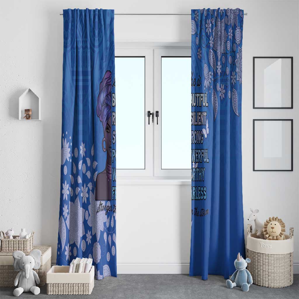 African Women Black Beautiful Brave and Bressed - Blue Color Window Curtain - African Pride