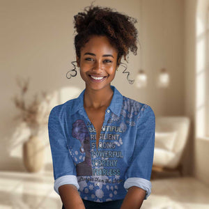 African Women Black Beautiful Brave and Bressed - Blue Color Women Casual Shirt - African Pride