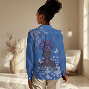 African Women Black Beautiful Brave and Bressed - Blue Color Women Casual Shirt - African Pride