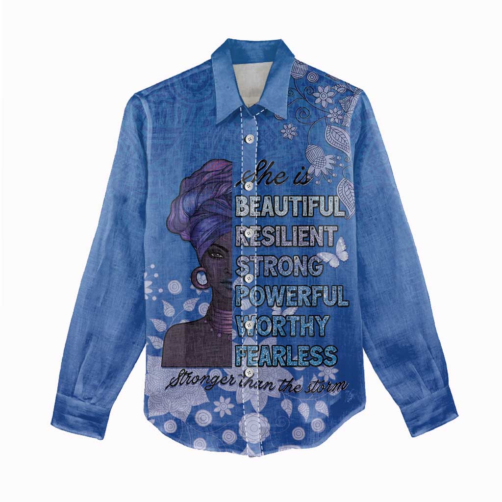 African Women Black Beautiful Brave and Bressed - Blue Color Women Casual Shirt - African Pride