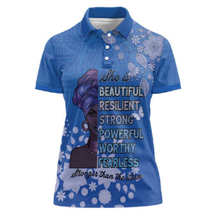 African Women Black Beautiful Brave and Bressed - Blue Color Women Polo Shirt - African Pride