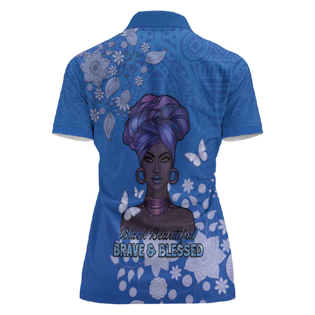 African Women Black Beautiful Brave and Bressed - Blue Color Women Polo Shirt - African Pride