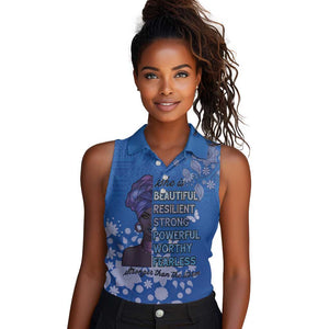 African Women Black Beautiful Brave and Bressed - Blue Color Women Sleeveless Polo Shirt - African Pride