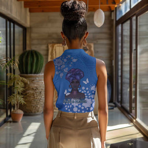 African Women Black Beautiful Brave and Bressed - Blue Color Women Sleeveless Polo Shirt - African Pride