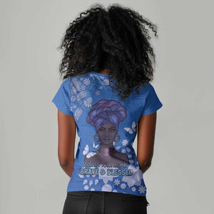 African Women Black Beautiful Brave and Bressed - Blue Color Women V-Neck T-Shirt - African Pride