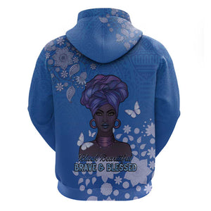 African Women Black Beautiful Brave and Bressed - Blue Color Zip Hoodie - African Pride