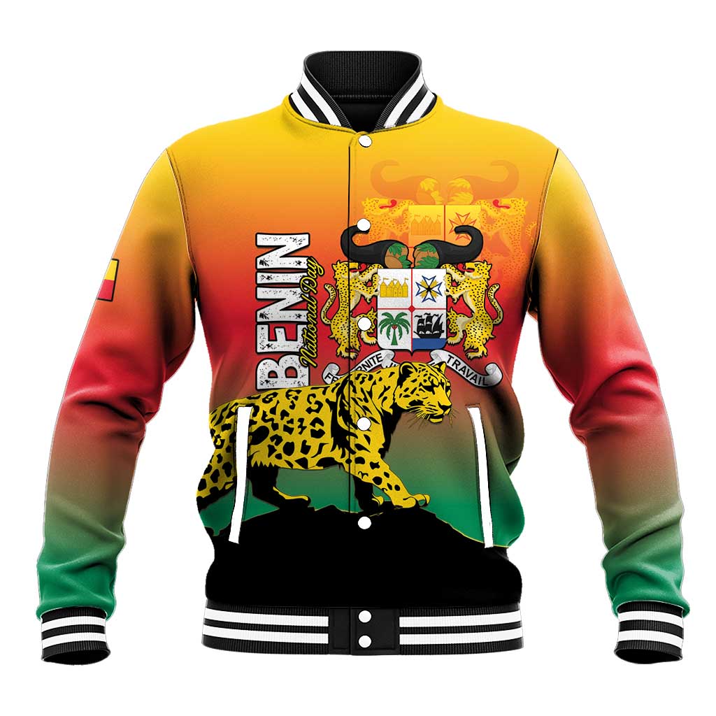 Personalized Benin National Day Baseball Jacket Leopard With Coat Of Arms - African Pride