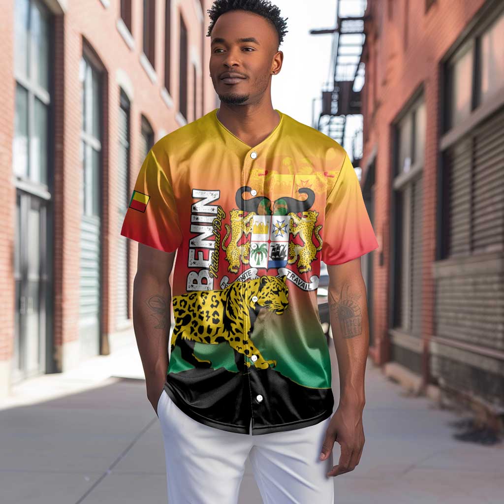 Personalized Benin National Day Baseball Jersey Leopard With Coat Of Arms - African Pride