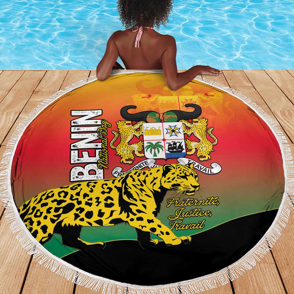 Benin National Day Beach Blanket Leopard With Coat Of Arms - African Pride