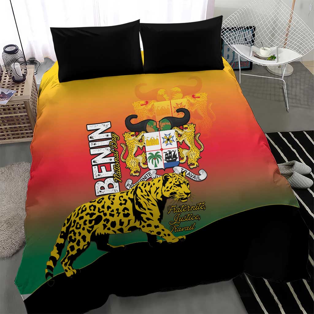 Benin National Day Bedding Set Leopard With Coat Of Arms - African Pride