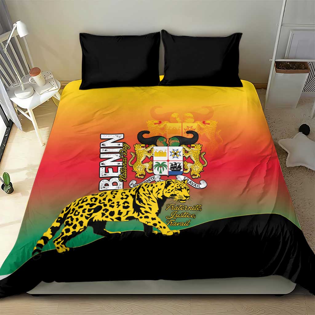 Benin National Day Bedding Set Leopard With Coat Of Arms - African Pride
