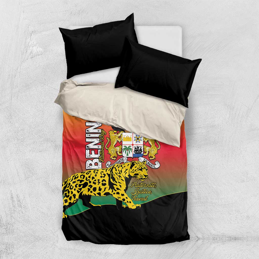 Benin National Day Bedding Set Leopard With Coat Of Arms - African Pride