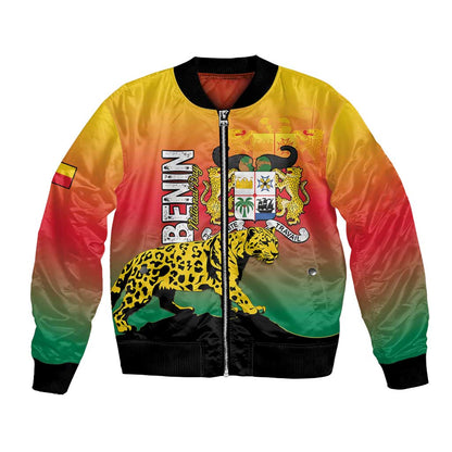 Personalized Benin National Day Bomber Jacket Leopard With Coat Of Arms - African Pride