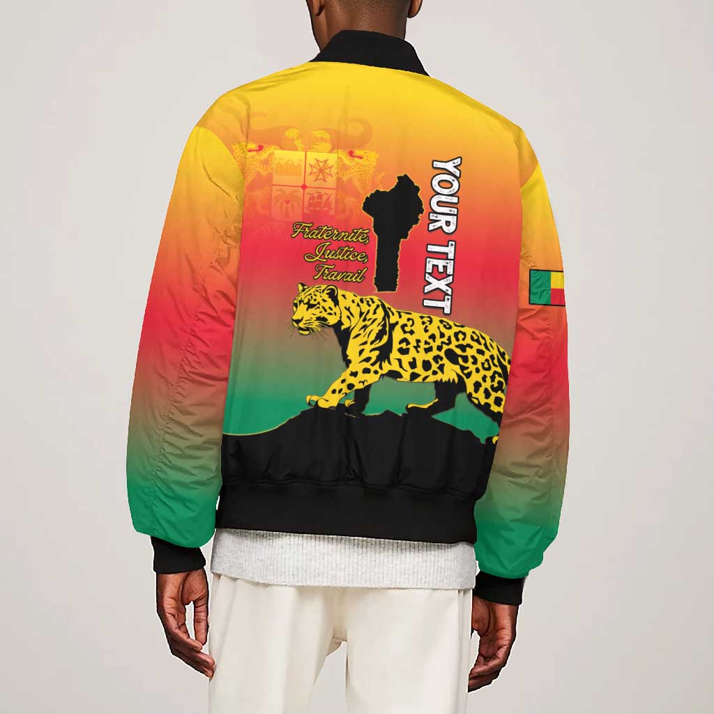 Personalized Benin National Day Bomber Jacket Leopard With Coat Of Arms - African Pride