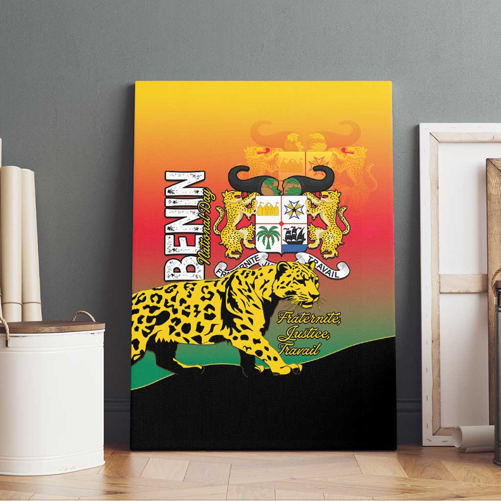 Benin National Day Canvas Wall Art Leopard With Coat Of Arms - African Pride