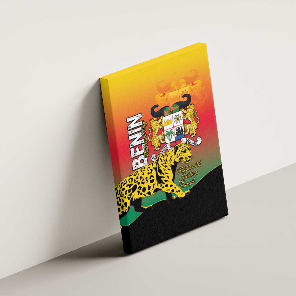Benin National Day Canvas Wall Art Leopard With Coat Of Arms - African Pride