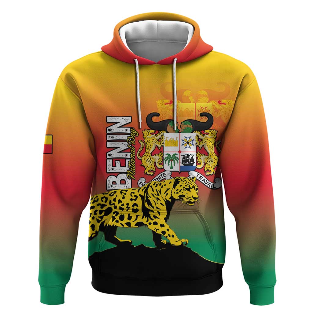 Personalized Benin National Day Hoodie Leopard With Coat Of Arms - African Pride