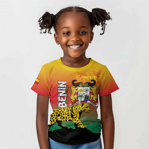 Personalized Benin National Day Kid T shirt Leopard With Coat Of Arms - African Pride