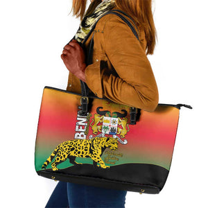 Benin National Day Leather Tote Bag Leopard With Coat Of Arms - African Pride