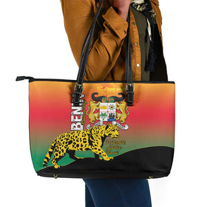 Benin National Day Leather Tote Bag Leopard With Coat Of Arms - African Pride