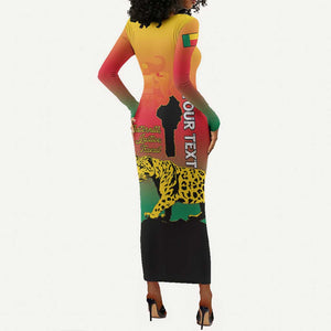 Personalized Benin National Day Long Sleeve Bodycon Dress Leopard With Coat Of Arms - African Pride