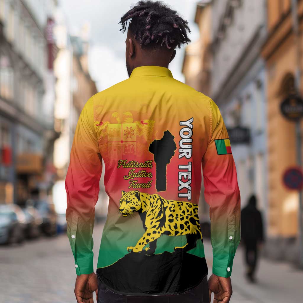 Personalized Benin National Day Long Sleeve Button Shirt Leopard With Coat Of Arms - African Pride