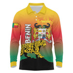 Personalized Benin National Day Long Sleeve Polo Shirt Leopard With Coat Of Arms - African Pride