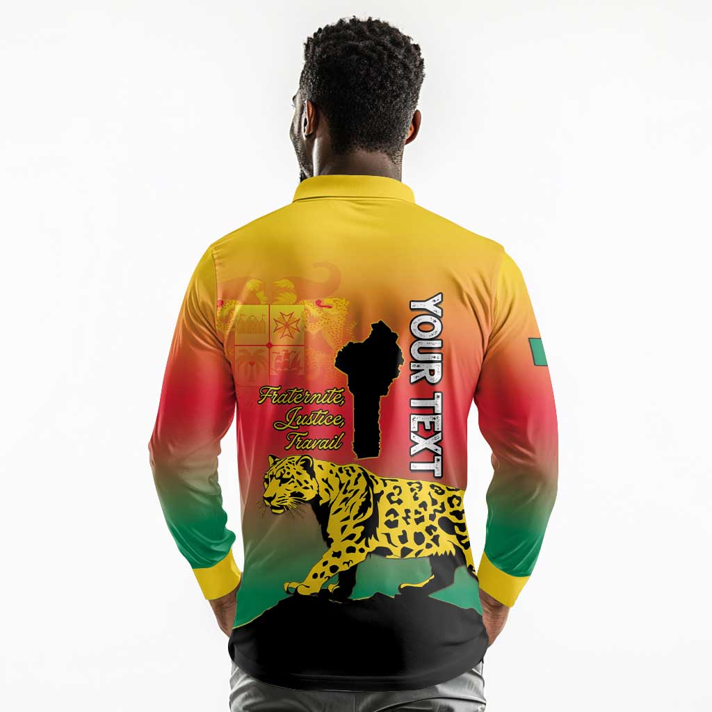 Personalized Benin National Day Long Sleeve Polo Shirt Leopard With Coat Of Arms - African Pride
