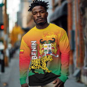 Personalized Benin National Day Long Sleeve Shirt Leopard With Coat Of Arms - African Pride
