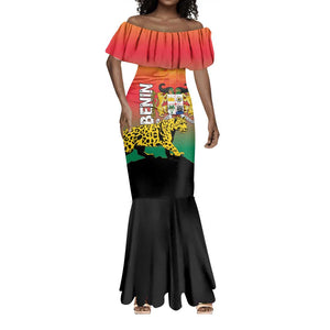 Personalized Benin National Day Mermaid Dress Leopard With Coat Of Arms - African Pride