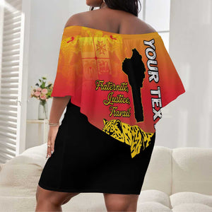 Personalized Benin National Day Off Shoulder Short Dress Leopard With Coat Of Arms - African Pride