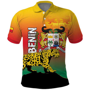 Personalized Benin National Day Polo Shirt Leopard With Coat Of Arms - African Pride