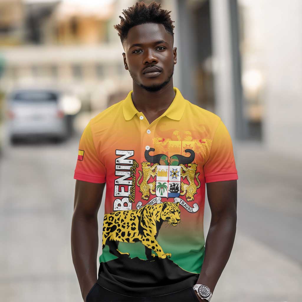 Personalized Benin National Day Polo Shirt Leopard With Coat Of Arms - African Pride