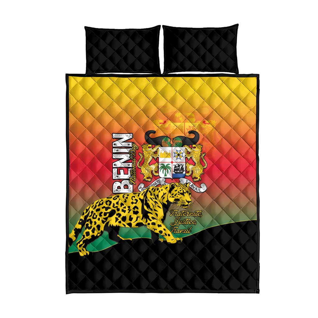 Benin National Day Quilt Bed Set Leopard With Coat Of Arms - African Pride