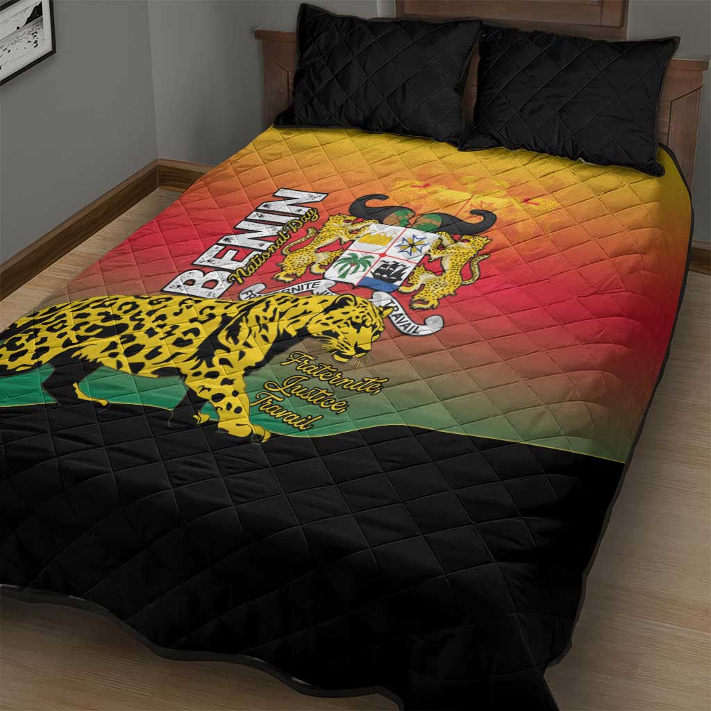 Benin National Day Quilt Bed Set Leopard With Coat Of Arms - African Pride