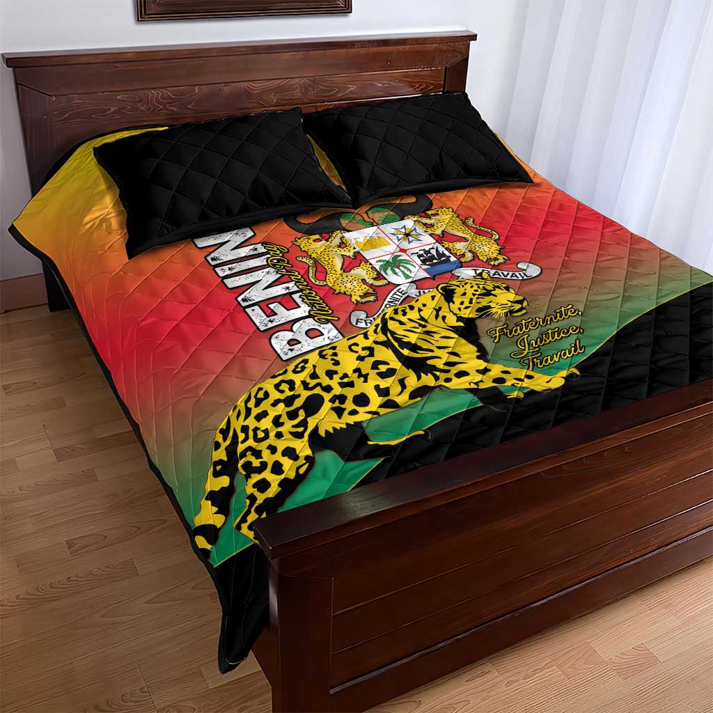 Benin National Day Quilt Bed Set Leopard With Coat Of Arms - African Pride
