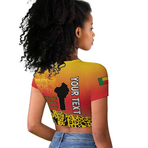Personalized Benin National Day Raglan Cropped T shirt Leopard With Coat Of Arms - African Pride