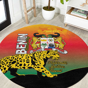 Benin National Day Round Carpet Leopard With Coat Of Arms - African Pride