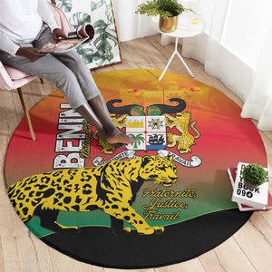 Benin National Day Round Carpet Leopard With Coat Of Arms - African Pride
