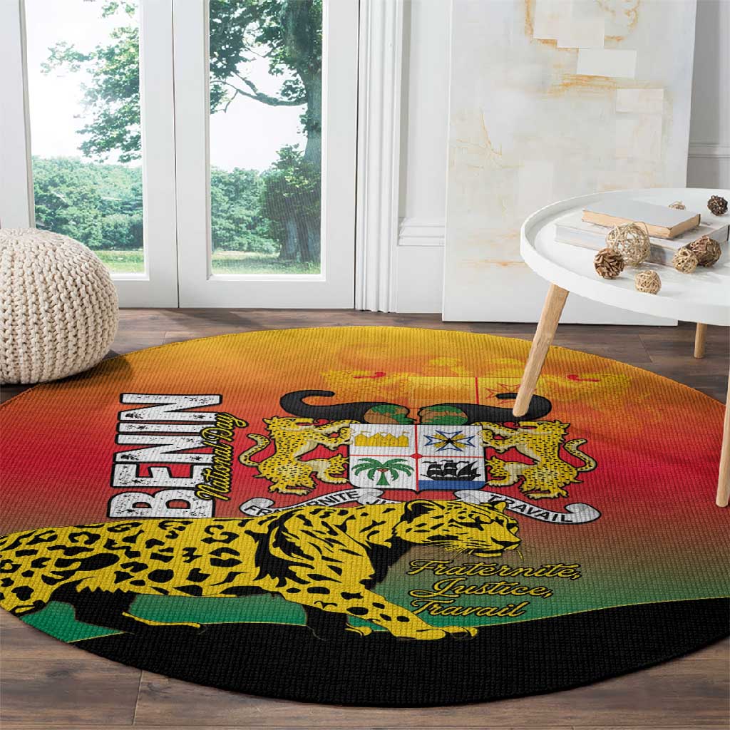 Benin National Day Round Carpet Leopard With Coat Of Arms - African Pride
