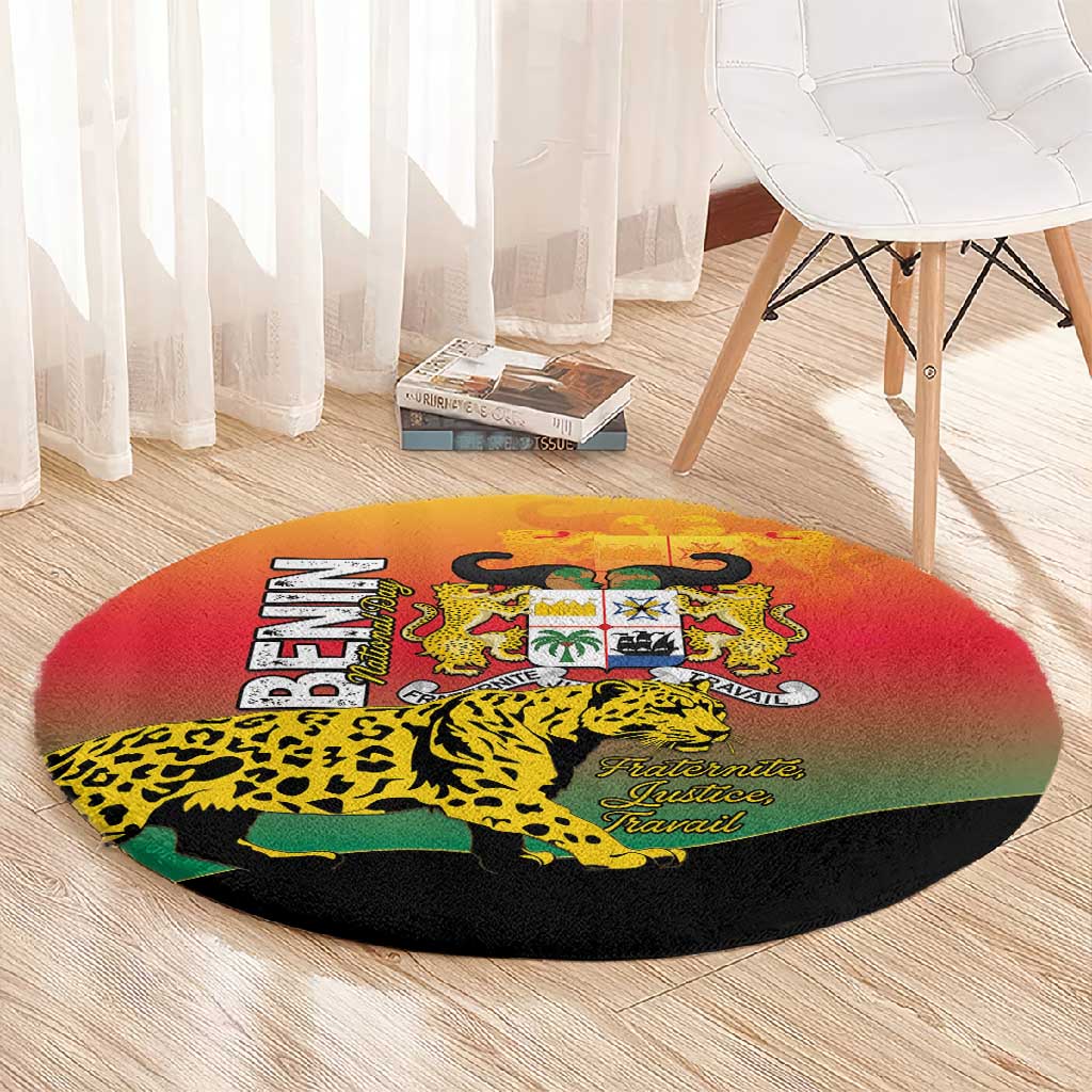Benin National Day Round Carpet Leopard With Coat Of Arms - African Pride