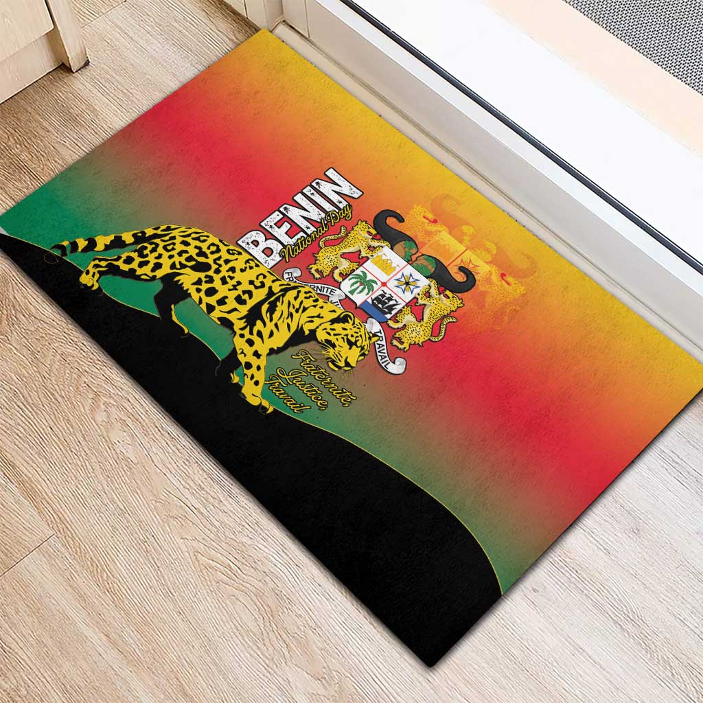 Benin National Day Rubber Doormat Leopard With Coat Of Arms - African Pride