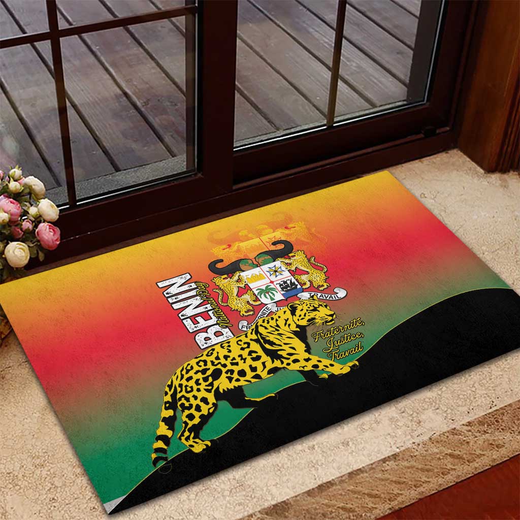 Benin National Day Rubber Doormat Leopard With Coat Of Arms - African Pride