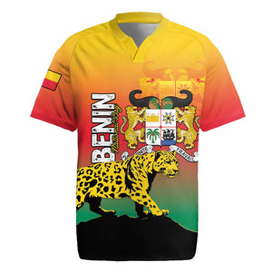Personalized Benin National Day Rugby Jersey Leopard With Coat Of Arms - African Pride