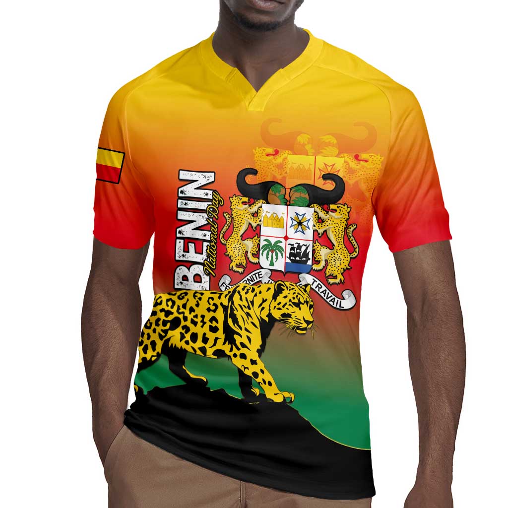 Personalized Benin National Day Rugby Jersey Leopard With Coat Of Arms - African Pride