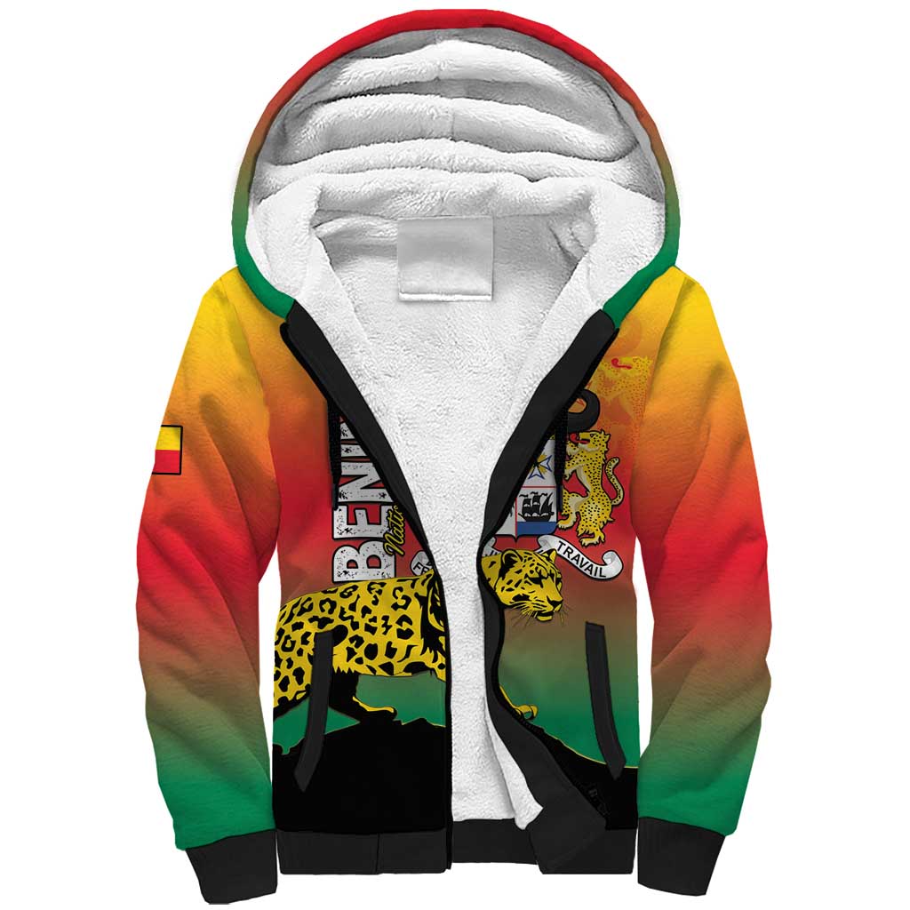 Personalized Benin National Day Sherpa Hoodie Leopard With Coat Of Arms - African Pride
