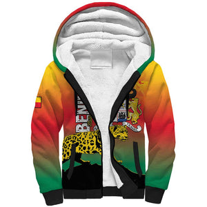 Personalized Benin National Day Sherpa Hoodie Leopard With Coat Of Arms - African Pride