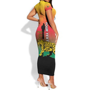 Personalized Benin National Day Short Sleeve Bodycon Dress Leopard With Coat Of Arms - African Pride