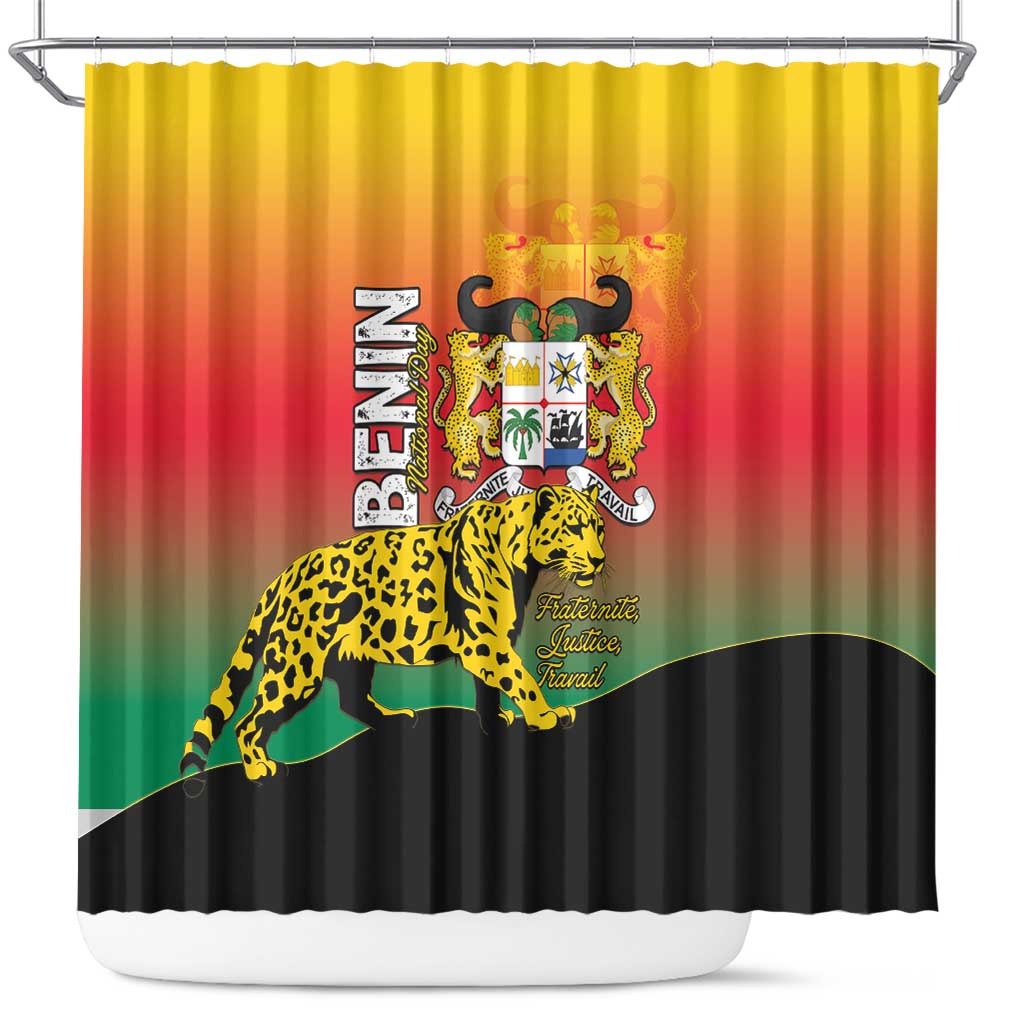 Benin National Day Shower Curtain Leopard With Coat Of Arms - African Pride