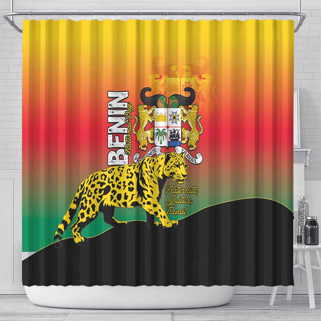Benin National Day Shower Curtain Leopard With Coat Of Arms - African Pride